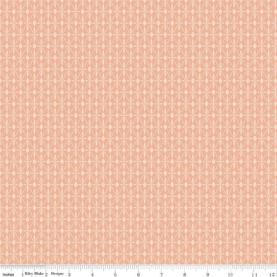 Image of the Curated Blooms Mosaic Diamonds Blush quilting cotton fabric by Judi Madsen for Riley Blake Designs. Features geometric diamonds and dots on a pink background.
Cute Little Fabric Shop