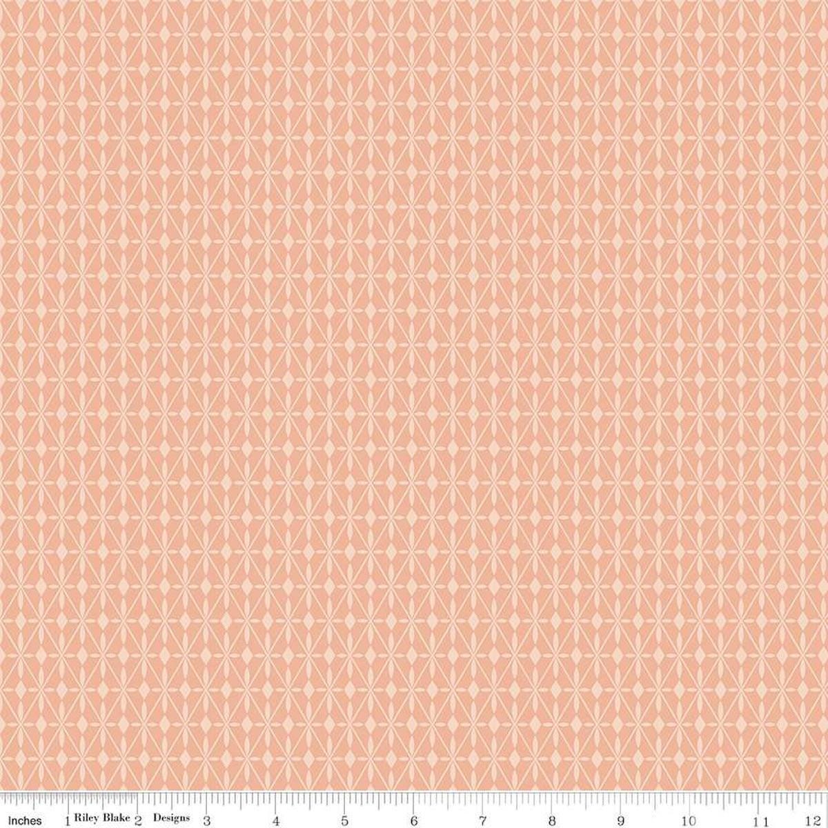 Image of the Curated Blooms Mosaic Diamonds Blush quilting cotton fabric by Judi Madsen for Riley Blake Designs. Features geometric diamonds and dots on a pink background.
Cute Little Fabric Shop