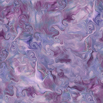 Image of the Mixology Blend Heather quilting cotton fabric by Ocllo Mason For QT Fabrics. Features acrylic swirls on a purple background. 
Cute Little Fabric Shop