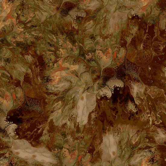 Image of the Mixology Stir Brown quilting cotton fabric by Ocllo Mason For QT Fabrics. Features acrylic swirls on a brown background. 
Cute Little Fabric Shop