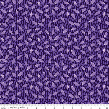 Image of the Plum Petals Leaves Purple quilting cotton fabric by Diane Labombarbe for Riley Blake Designs. Features small leaves on a purple background. Cute Little Fabric Shop