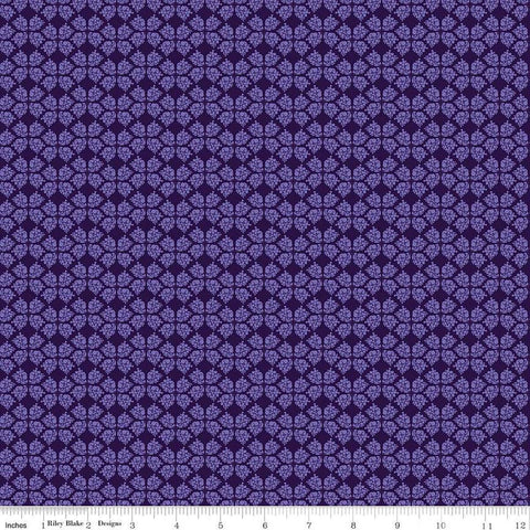 Image of the Plum Petals Geometric Purple quilting cotton fabric by Diane Labombarbe for Riley Blake Designs. Features geometric flowers on a purple background. Cute Little Fabric Shop