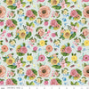 Image of the Sweet Spring Floral Seafoam quilting cotton fabric by Hester & Cook for Riley Blake Designs. Features flowers on a blue background. Cute Little Fabric Shop