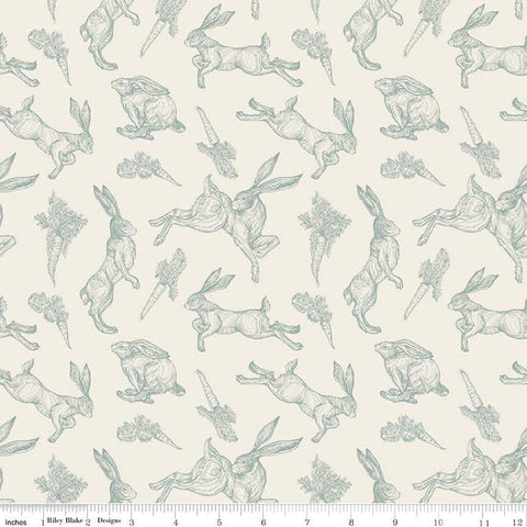 Image of the Sweet Spring Bunnies Ivory quilting cotton fabric by Hester & Cook for Riley Blake Designs. Features bunnies on a cream background. Cute Little Fabric Shop