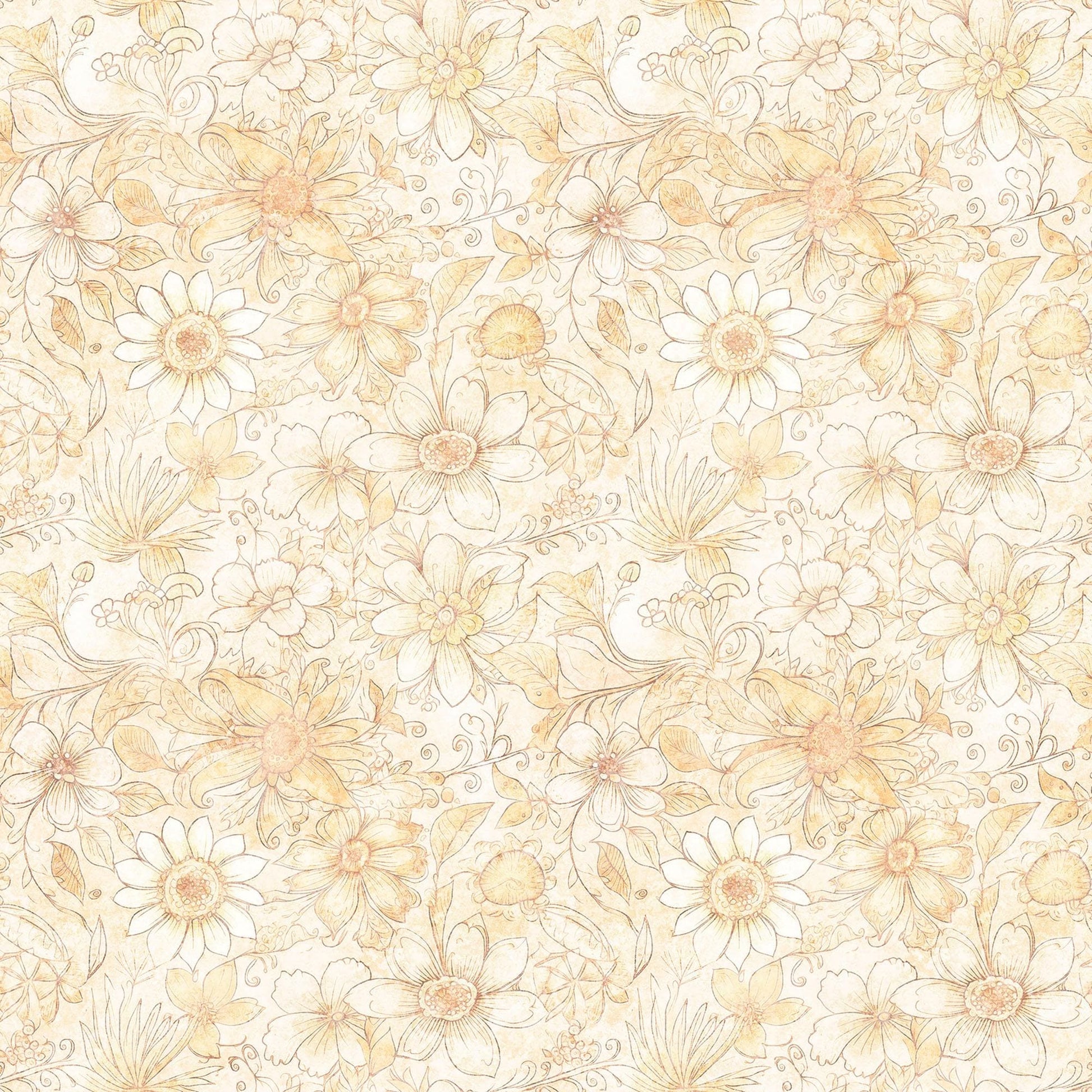 Image of the Enchanted Flower Tonal Cream quilting cotton fabric by Morris Creative Group for QT Fabrics. Features floral fabrics on a cream background. 
Cute Little Fabric Shop
