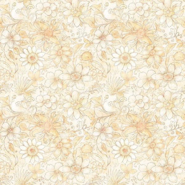 Image of the Enchanted Flower Tonal Cream quilting cotton fabric by Morris Creative Group for QT Fabrics. Features floral fabrics on a cream background. 
Cute Little Fabric Shop