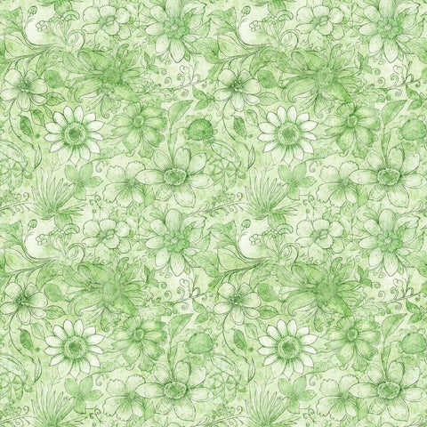 Image of the Enchanted Flower Tonal Sage quilting cotton fabric by Morris Creative Group for QT Fabrics. Features floral fabrics on a sage green background. 
Cute Little Fabric Shop