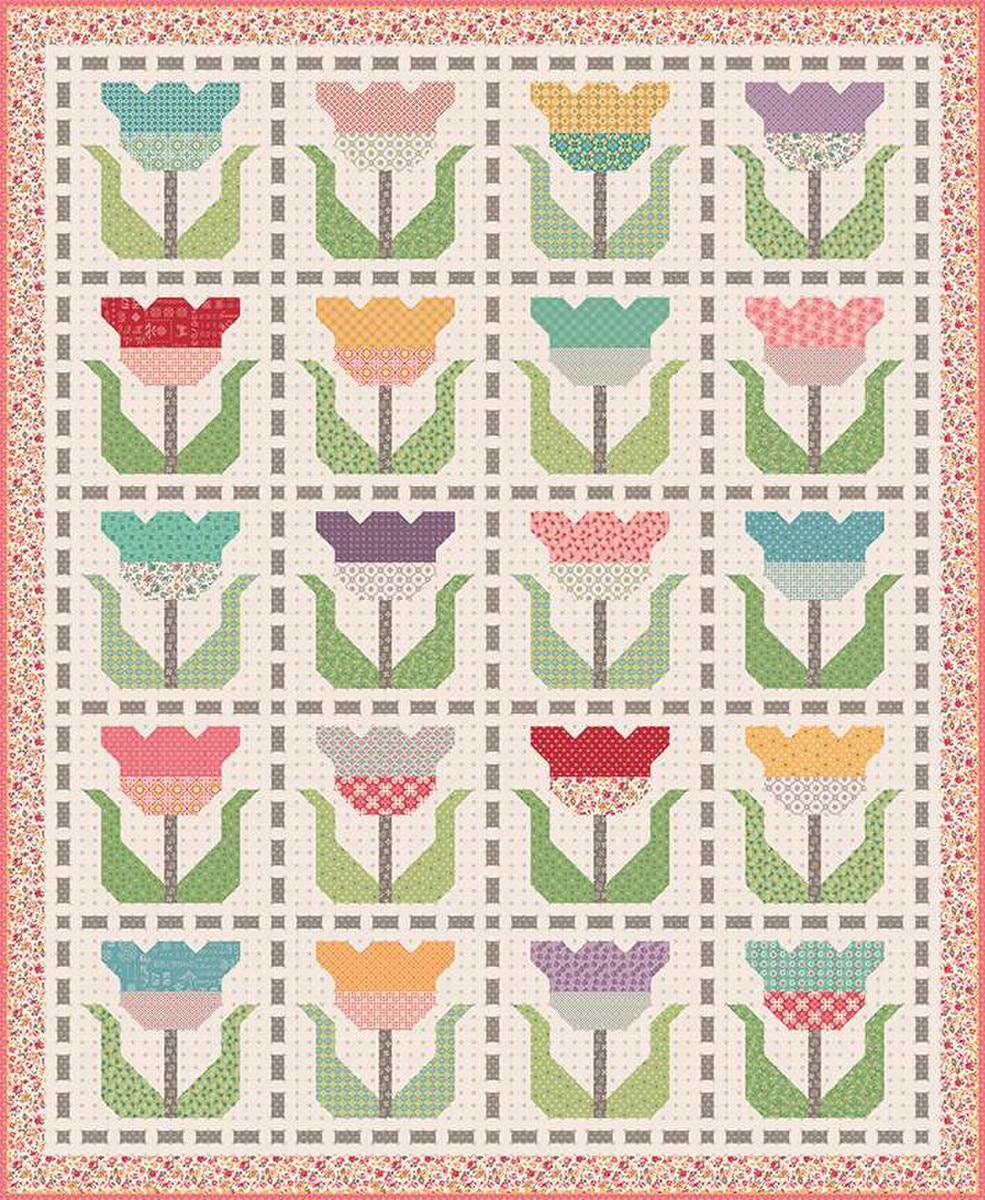 Image of the Stitched Tulips Quilt Boxed Kit by Lori Holt for Riley Blake Designs. Features tulips on a cream quilt.
Cute Little Fabric Shop