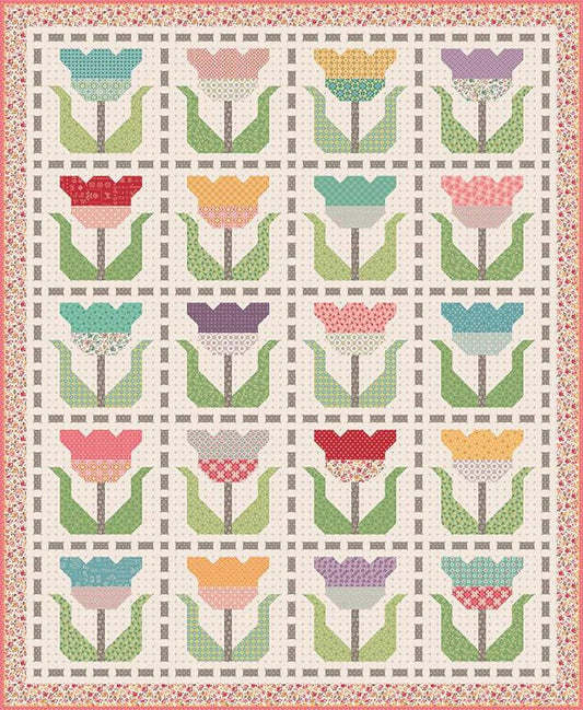 Image of the Stitched Tulips Quilt Boxed Kit by Lori Holt for Riley Blake Designs. Features tulips on a cream quilt.
Cute Little Fabric Shop