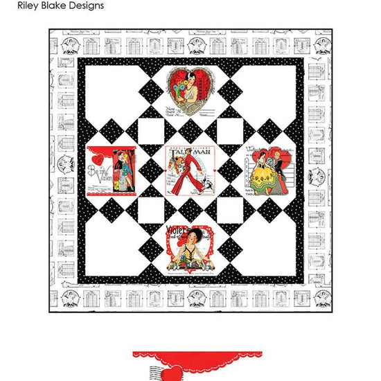 Image of the Special Delivery quilt pattern by J. Wecker Frisch. Features valentine themed fabrics on a white background. 
Cute Little Fabric Shop