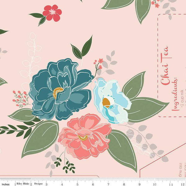 Image of the Afternoon Tea Ballerina quilting cotton fabric by Beverly McCullough for Riley Blake Designs. Features flowers on a pink background. 
Cute Little Fabric Shop