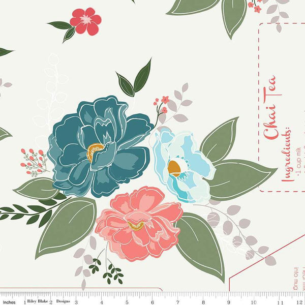 Image of the Afternoon Tea Sand quilting cotton fabric by Beverly McCullough for Riley Blake Designs. Features flowers on a cream background. 
Cute Little Fabric Shop