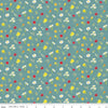Image of the Covered Bridges in Spring Flowers Blue by Quilting Cotton Fabric. Features flowers on a blue background. Cute Little Fabric Shop