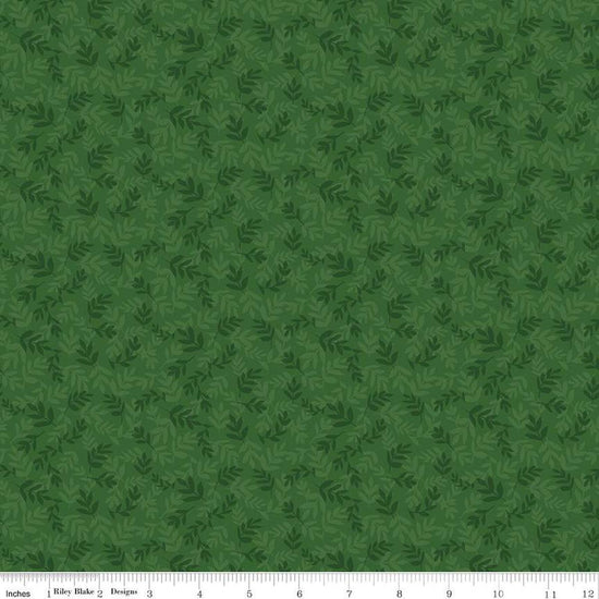 Image of the Covered Bridges in Spring Leaves Green by Quilting Cotton Fabric. Features tone on tone stems on a green background. Cute Little Fabric Shop