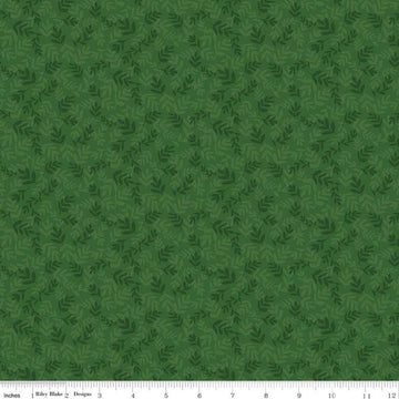 Image of the Covered Bridges in Spring Leaves Green by Quilting Cotton Fabric. Features tone on tone stems on a green background. Cute Little Fabric Shop