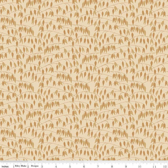 Image of the Sewing Your Oats Leaves Oat quilting cotton fabrics by Karen Walker for Riley Blake Designs. Features branches and leaves on a cream tan background. Cute Little Fabric Shop