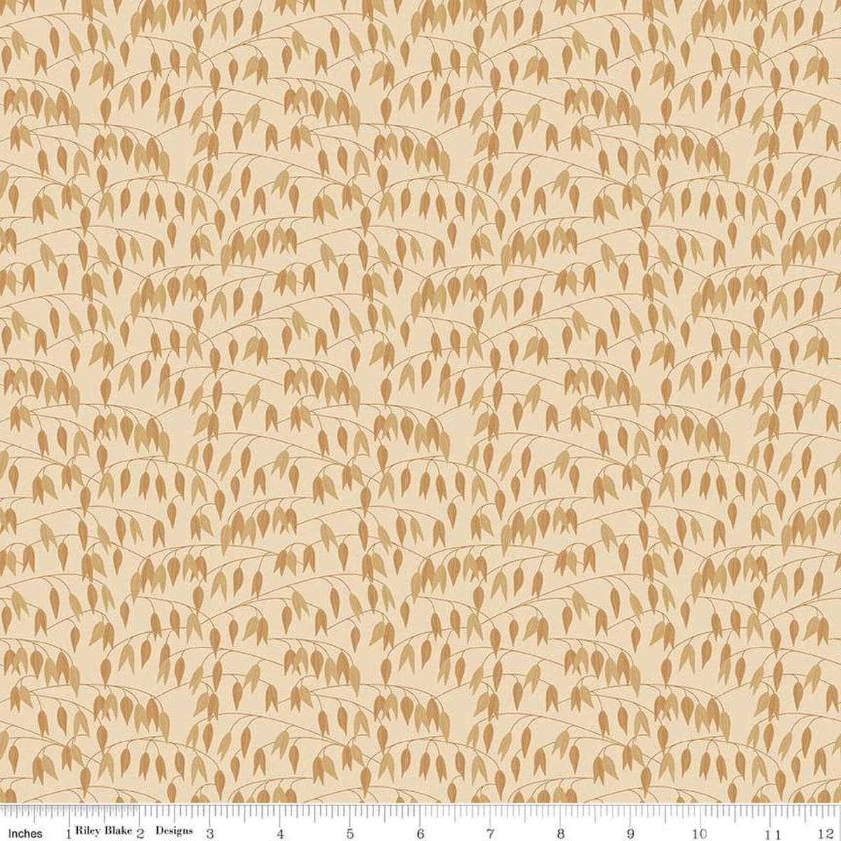Image of the Sewing Your Oats Leaves Oat quilting cotton fabrics by Karen Walker for Riley Blake Designs. Features branches and leaves on a cream tan background. Cute Little Fabric Shop