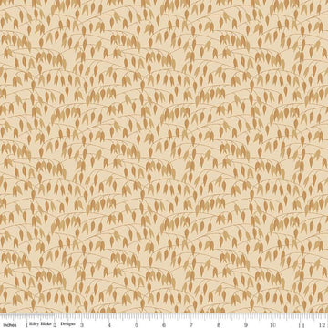 Image of the Sewing Your Oats Leaves Oat quilting cotton fabrics by Karen Walker for Riley Blake Designs. Features branches and leaves on a cream tan background. Cute Little Fabric Shop