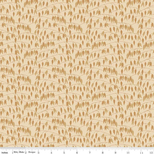 Image of the Sewing Your Oats Leaves Oat quilting cotton fabrics by Karen Walker for Riley Blake Designs. Features branches and leaves on a cream tan background. Cute Little Fabric Shop
