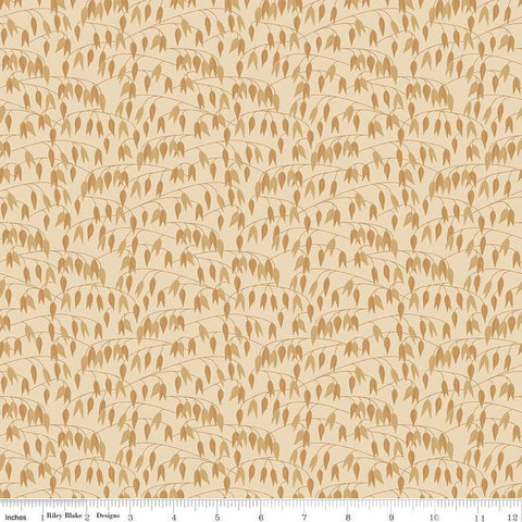 Image of the Sewing Your Oats Leaves Oat quilting cotton fabrics by Karen Walker for Riley Blake Designs. Features branches and leaves on a cream tan background. Cute Little Fabric Shop