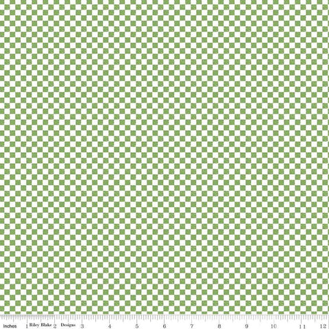 Image of the Check Please! 1/4 inch Check Green. Features a small printed gingham checkered pattern with green. Cute Little Fabric Shop