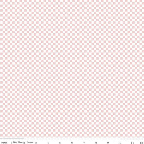 Image of the Check Please! 1/4 inch Check Baby Pink. Features a small printed gingham checkered pattern with pink. Cute Little Fabric Shop