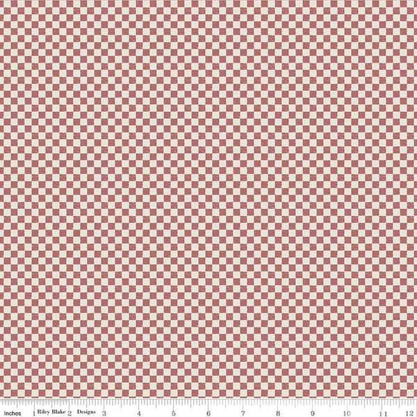 Image of the Check Please! 1/4 inch Check Canyon Rose quilting cotton fabric by Riley Blake Designs. Features a small printed gingham checkered pattern with a pink checkered print. Cute Little Fabric Shop