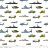 Image of the Letters From Home Transport White quilting cotton fabric by Riley Blake Designs. Features american themed prints on a white background. Cute Little Fabric Shop