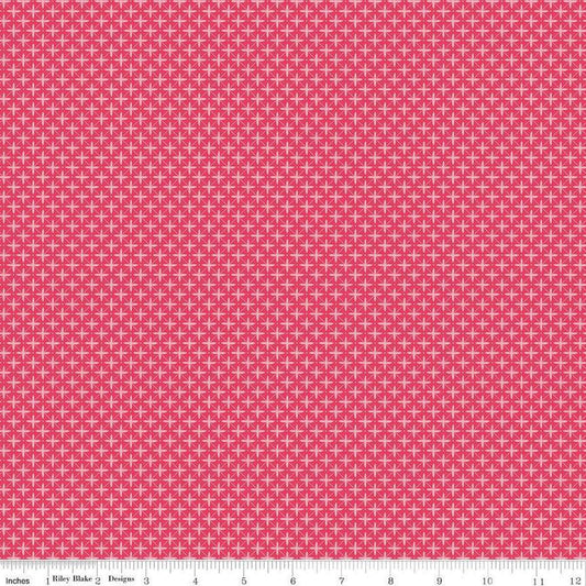 9" End of Bolt - Flora No. 6 Geometric C14464 Raspberry by Riley Blake Designs - Diagonal Grid Criss-Cross Dots - Quilting Cotton Fabric