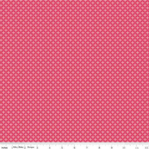 Flora No. 6 Geometric C14464 Raspberry by Riley Blake Designs - Diagonal Grid Criss-Cross Dots - Quilting Cotton Fabric