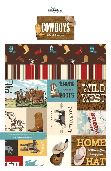 Image of the Cowboys Storyboard by Echo Park Paper Co for Riley Blake Designs. Features cowboy themed fabrics. 
Cute Little Fabric Shop