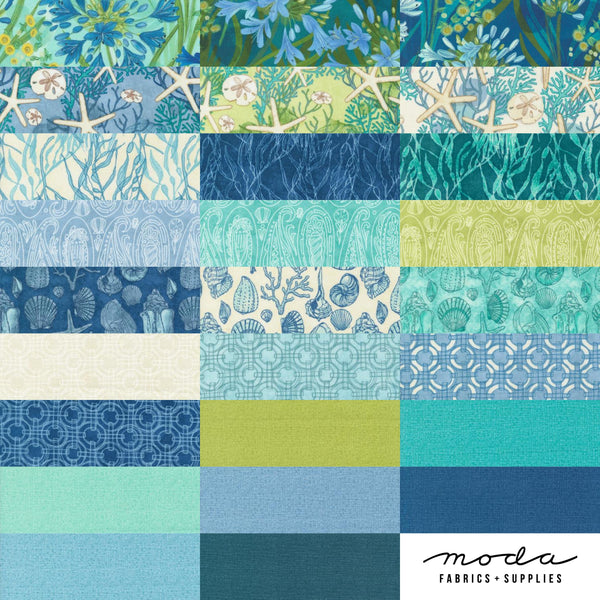 Image of the Serena Shores collage by Robin Pickens for Moda Fabrics. Features sea and ocean themed fabrics. 
Cute Little Fabric Shop