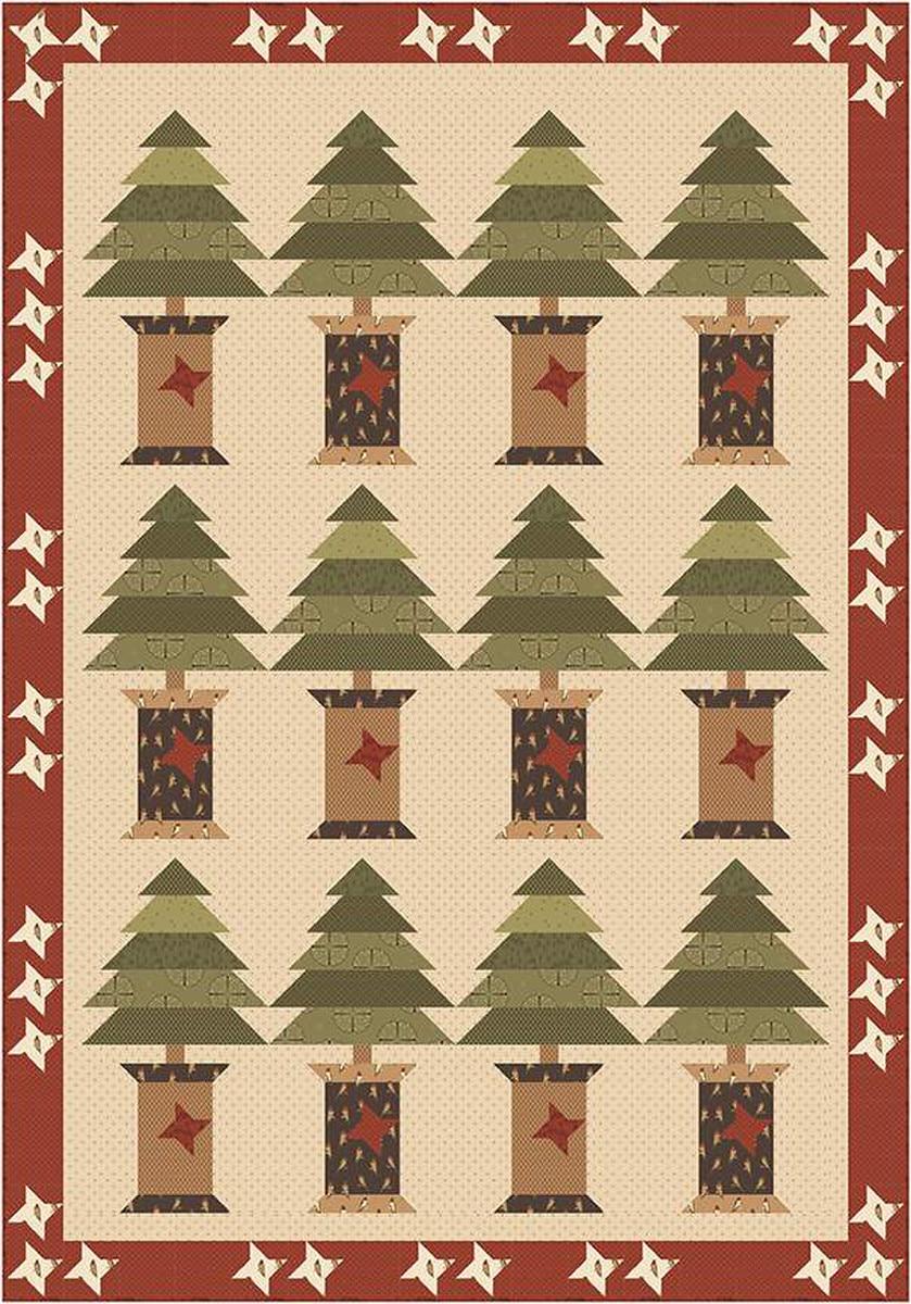 Image of the Noble Spools Quilt Boxed Kit by Karen Walker for Riley Blake Designs. Features Christmas trees with spools at the base. 
Cute Little Fabric Shop