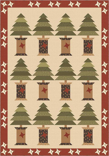 Image of the Noble Spools Quilt Boxed Kit by Karen Walker for Riley Blake Designs. Features Christmas trees with spools at the base. 
Cute Little Fabric Shop