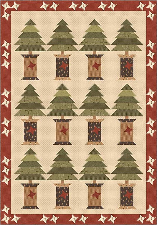 Image of the Noble Spools Quilt Boxed Kit by Karen Walker for Riley Blake Designs. Features Christmas trees with spools at the base. 
Cute Little Fabric Shop