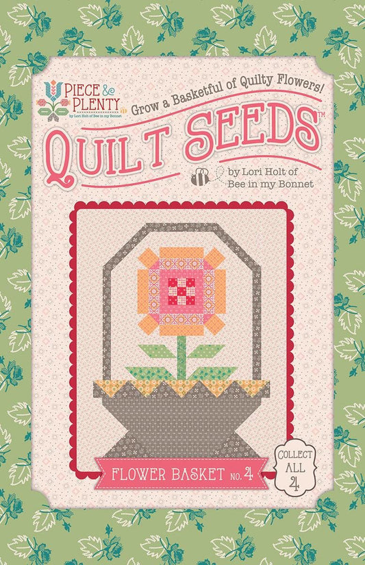 Image of the  Piece & Plenty Quilt Seeds™ Flower Basket No. 4 quilt pattern by Lori Holt for Riley Blake Designs. Features a pink flower on a quilt. 
Cute Little Fabric Shop