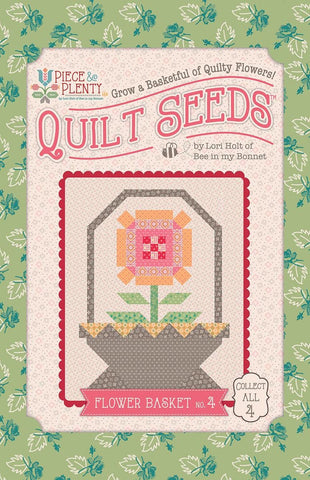 Image of the  Piece & Plenty Quilt Seeds™ Flower Basket No. 4 quilt pattern by Lori Holt for Riley Blake Designs. Features a pink flower on a quilt. 
Cute Little Fabric Shop