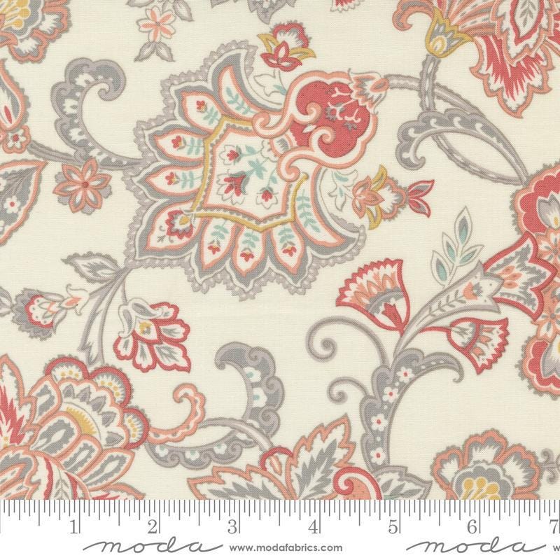 Image of the Sandalwood Fleur Opal quilting cotton fabric by 3 Sisters for Moda Fabrics. Features a floral fabric on a cream background. Cute Little Fabric Shop