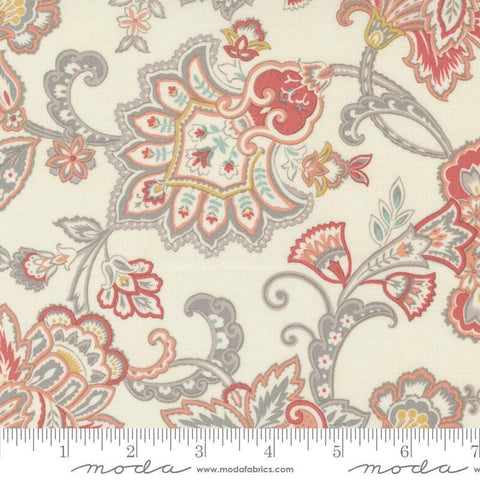 Image of the Sandalwood Fleur Opal quilting cotton fabric by 3 Sisters for Moda Fabrics. Features a floral fabric on a cream background. Cute Little Fabric Shop