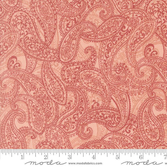 Image of the Sandalwood Adeline Rose Quartz quilting cotton fabric by 3 Sisters for Moda Fabrics. Features a floral fabric on an orange background. Cute Little Fabric Shop