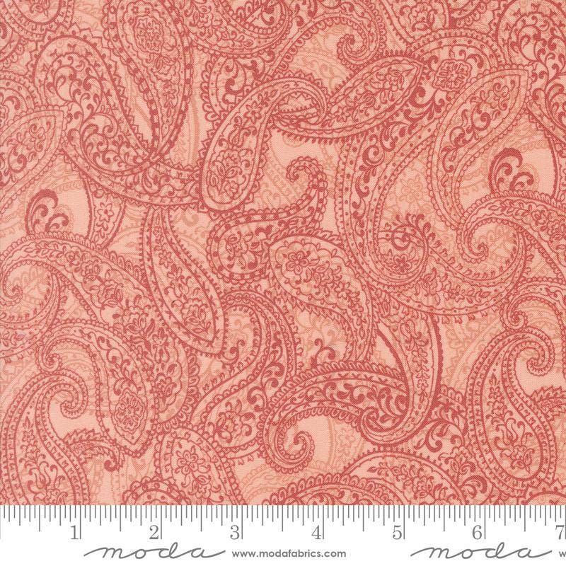 Image of the Sandalwood Adeline Rose Quartz quilting cotton fabric by 3 Sisters for Moda Fabrics. Features a floral fabric on an orange background. Cute Little Fabric Shop