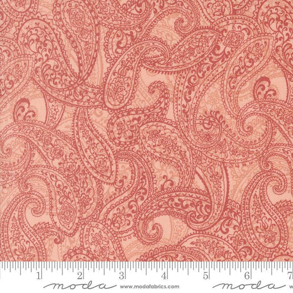 Image of the Sandalwood Adeline Rose Quartz quilting cotton fabric by 3 Sisters for Moda Fabrics. Features a floral fabric on an orange background. Cute Little Fabric Shop