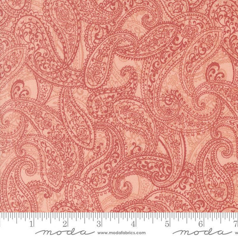 Image of the Sandalwood Adeline Rose Quartz quilting cotton fabric by 3 Sisters for Moda Fabrics. Features a floral fabric on an orange background. Cute Little Fabric Shop
