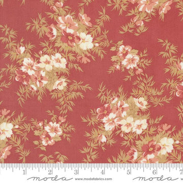 Image of the Sandalwood Cassandra Rosewood quilting cotton fabric by 3 Sisters for Moda Fabrics. Features a floral fabric on a red background. Cute Little Fabric Shop