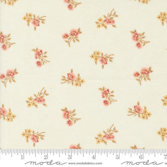 Image of the Sandalwood Rosalie Opal quilting cotton fabric by 3 Sisters for Moda Fabrics. Features a floral fabric on a cream background. Cute Little Fabric Shop