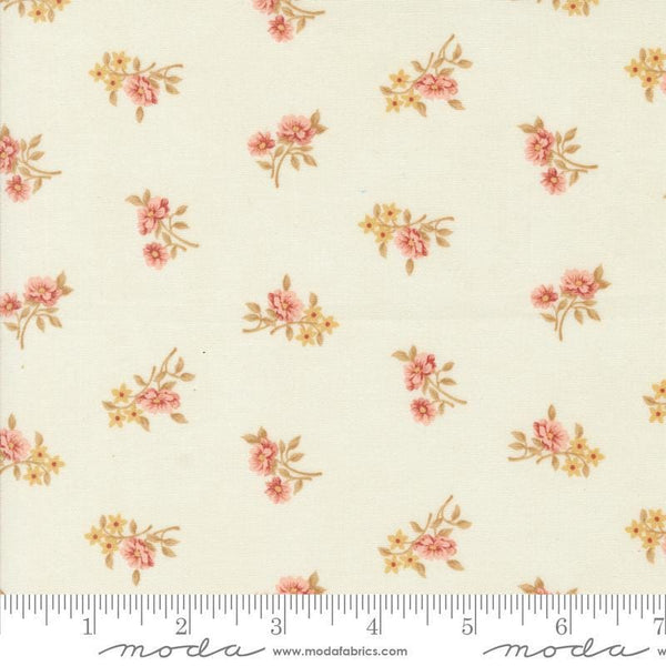 Image of the Sandalwood Rosalie Opal quilting cotton fabric by 3 Sisters for Moda Fabrics. Features a floral fabric on a cream background. Cute Little Fabric Shop