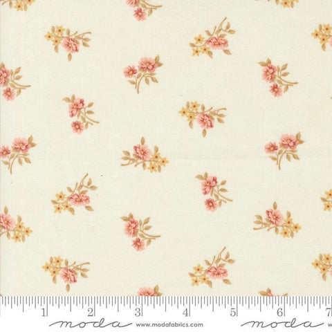 Image of the Sandalwood Rosalie Opal quilting cotton fabric by 3 Sisters for Moda Fabrics. Features a floral fabric on a cream background. Cute Little Fabric Shop