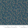 Image of the Sandalwood Liana Indigo quilting cotton fabric by 3 Sisters for Moda Fabrics. Features a floral fabric on a blue background. Cute Little Fabric Shop