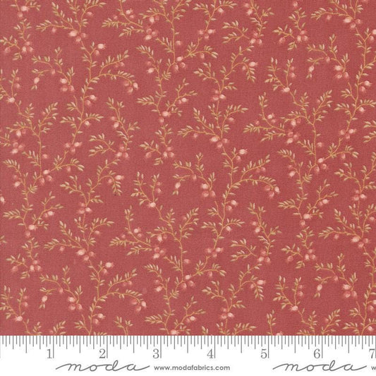Image of the Sandalwood Liana Rosewood quilting cotton fabric by 3 Sisters for Moda Fabrics. Features a floral fabric on a red background. Cute Little Fabric Shop