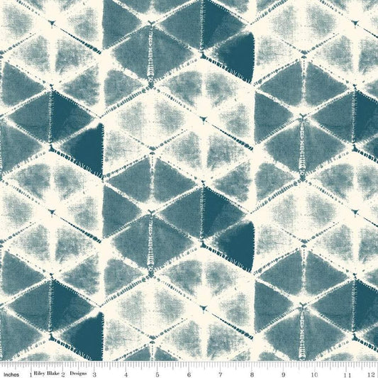 Image of the Wide Back Eden Shibori Stargazer quilting cotton fabric by Gabrielle Neil Design for Riley Blake Designs. Features a geometric fabric on a blue background. 
Cute Little Fabric Shop
